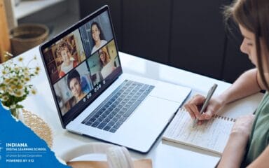 Student studying through online education.